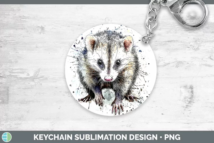 Watercolor Splash Opossum Keychain Sublimation Keyring Desig