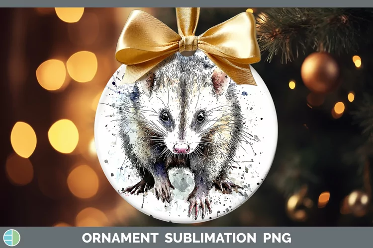 Watercolor Splash Opossum Ornament Sublimation Bauble Design