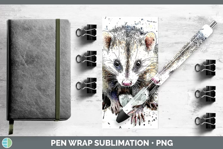 Watercolor Splash Opossum Pen Wrap Sublimation Pen Designs