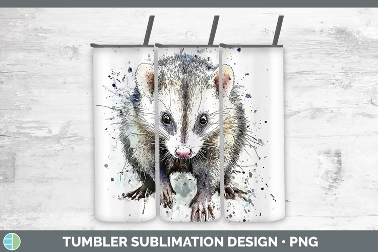 Watercolor Splash Opossum Tumbler Sublimation 20 oz Skinny T