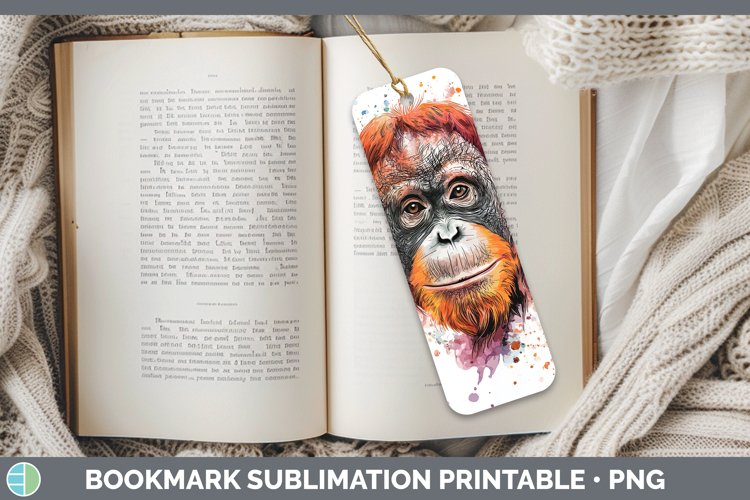 Watercolor Splash Orangutan Bookmark Sublimation Printable D