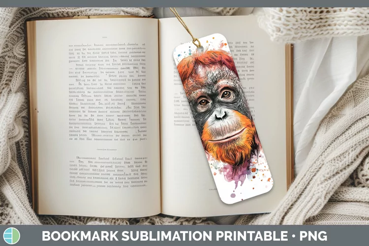 Watercolor Splash Orangutan Bookmark Sublimation Printable D