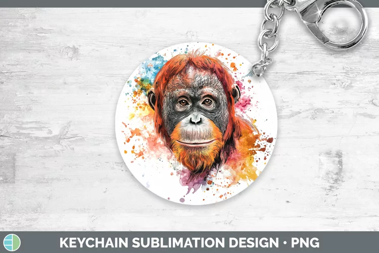Watercolor Splash Orangutan Keychain Sublimation Keyring Des