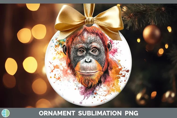 Watercolor Splash Orangutan Ornament Sublimation Bauble Desi
