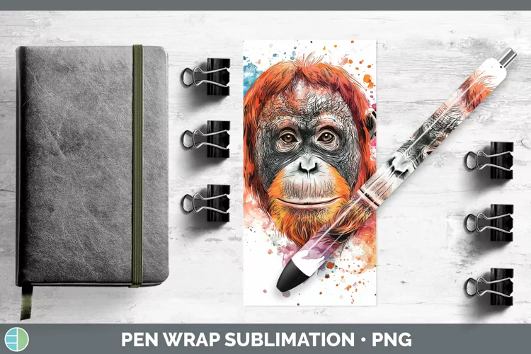 Watercolor Splash Orangutan Pen Wrap Sublimation Pen Designs