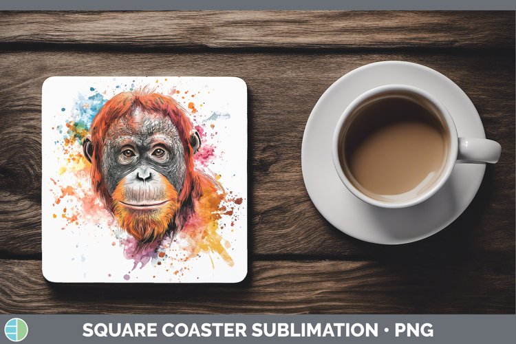 Watercolor Splash Orangutan Square Coaster Sublimation Coast