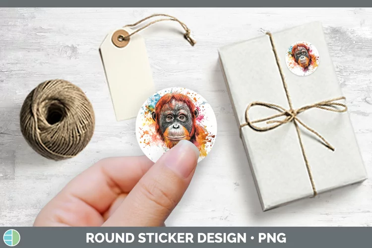 Watercolor Splash Orangutan Stickers | Round Labels Designs