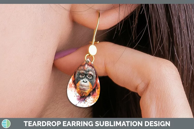 Watercolor Splash Orangutan Teardrop Earrings Sublimation Ea