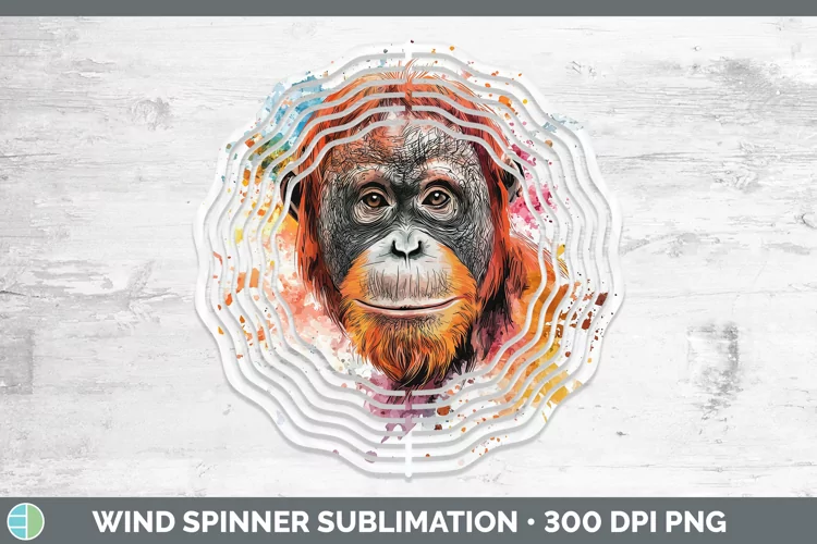 Watercolor Splash Orangutan Wind Spinner Sublimation Spinner