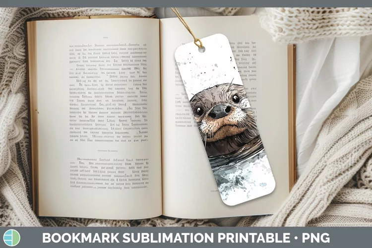 Watercolor Splash Otter Bookmark Sublimation Printable Desig