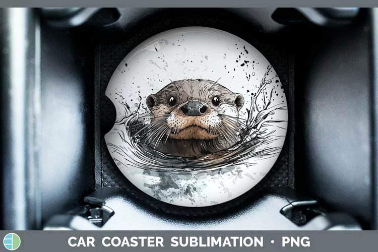 Watercolor Splash Otter Car Coaster Sublimation Designs