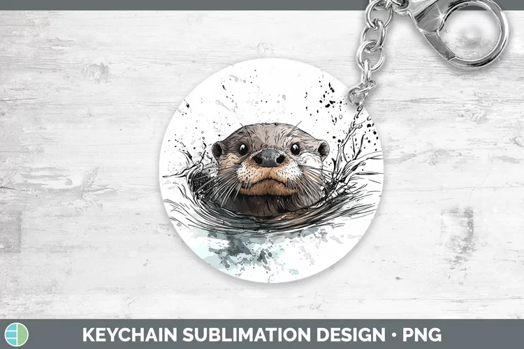 Watercolor Splash Otter Keychain Sublimation Keyring Designs