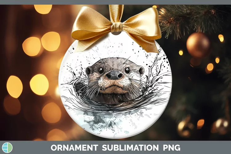 Watercolor Splash Otter Ornament Sublimation Bauble Designs