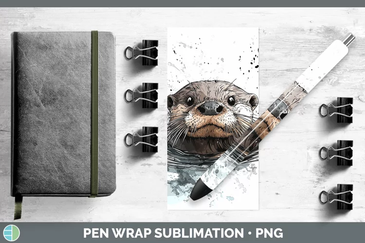 Watercolor Splash Otter Pen Wrap Sublimation Pen Designs