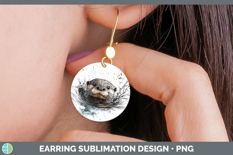 Watercolor Splash Otter Round Earrings Sublimation Earrings