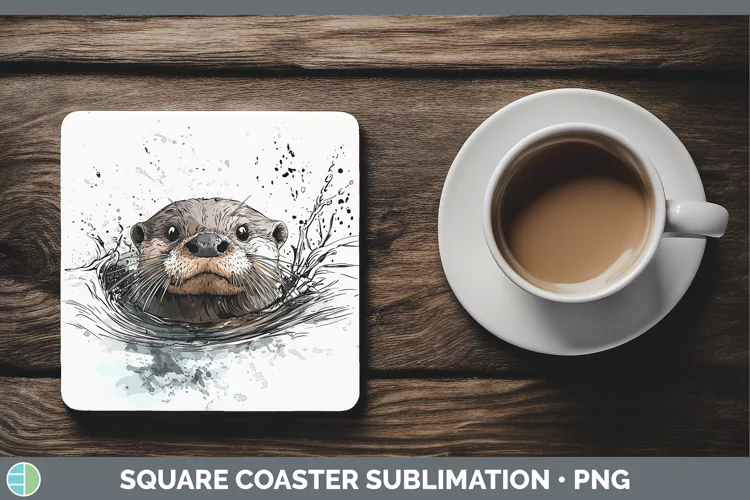 Watercolor Splash Otter Square Coaster Sublimation Coaster D