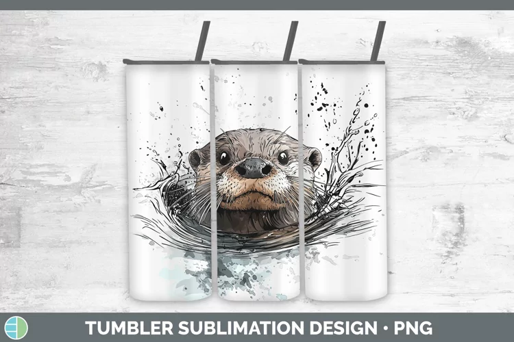 Watercolor Splash Otter Tumbler Sublimation 20 oz Skinny Tum