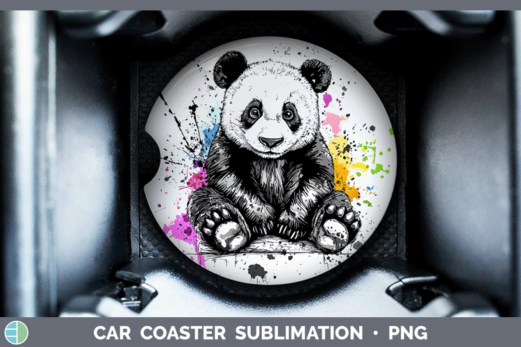 Watercolor Splash Panda Bear Car Coaster Sublimation Design