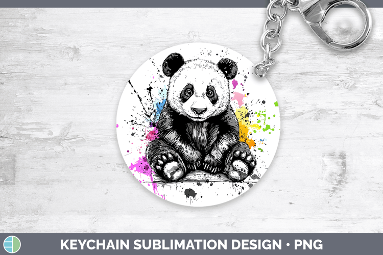 Watercolor Splash Panda Bear Keychain Sublimation Keyring De