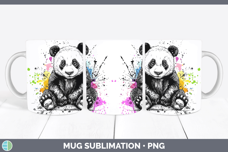 Watercolor Splash Panda Bear Mug Wrap Sublimation Coffee Cup