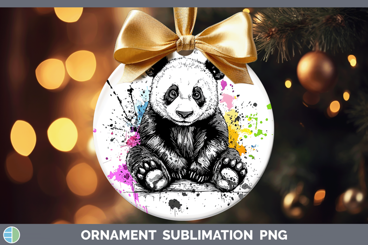 Watercolor Splash Panda Bear Ornament Sublimation Bauble Des