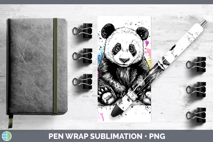 Watercolor Splash Panda Bear Pen Wrap Sublimation Pen Design