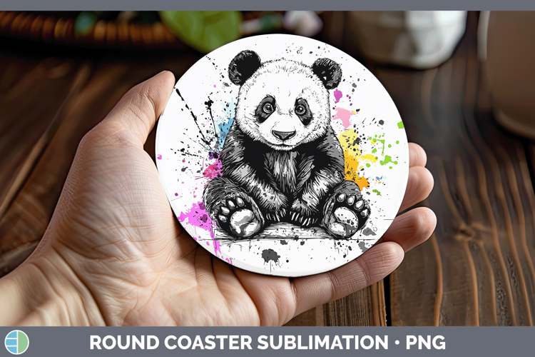 Watercolor Splash Panda Bear Round Coaster Sublimation Coast