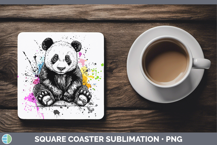 Watercolor Splash Panda Bear Square Coaster Sublimation Coas