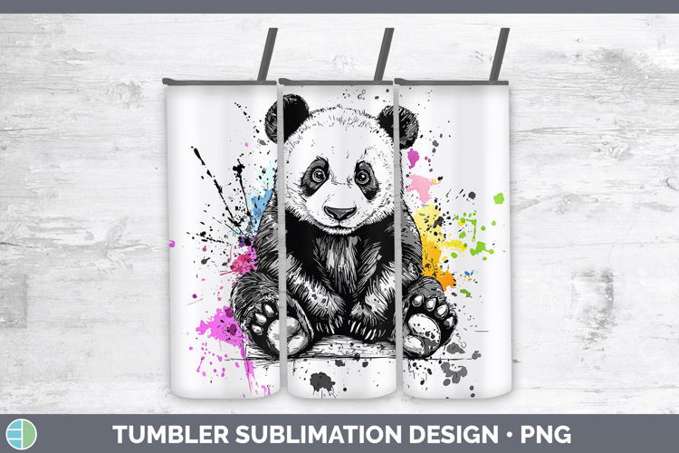 Watercolor Splash Panda Bear Tumbler Sublimation 20 oz Skinn