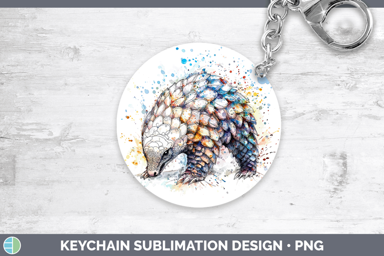 Watercolor Splash Pangolin Keychain Sublimation Keyring Desi