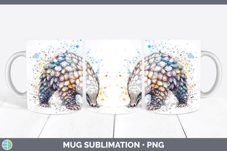 Watercolor Splash Pangolin Mug Wrap Sublimation Coffee Cup D