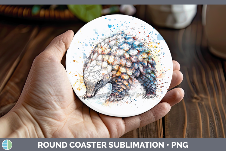 Watercolor Splash Pangolin Round Coaster Sublimation Coaster