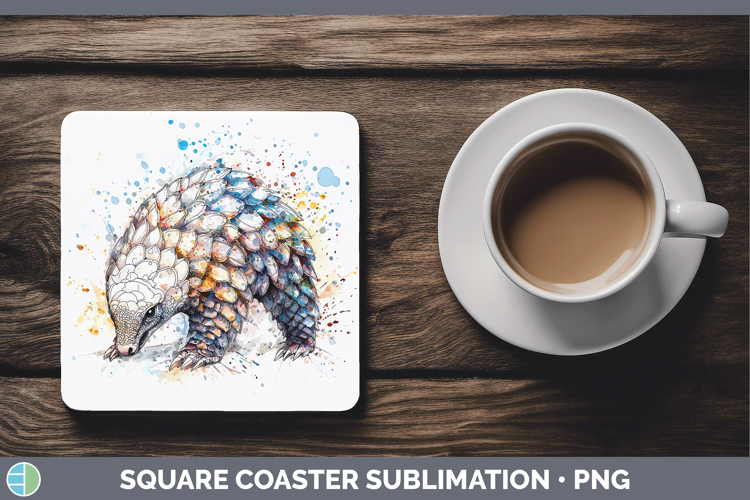 Watercolor Splash Pangolin Square Coaster Sublimation Coaste