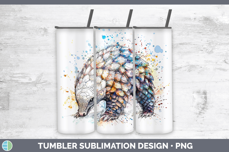 Watercolor Splash Pangolin Tumbler Sublimation 20 oz Skinny