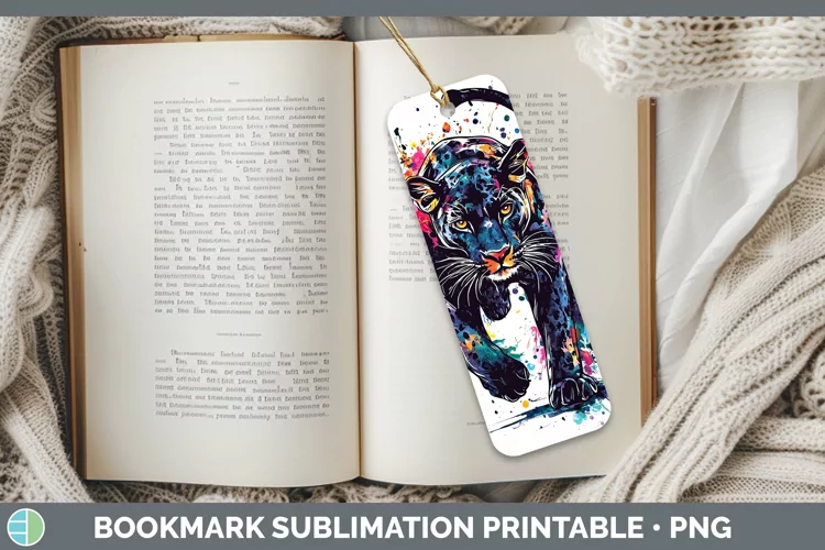 Watercolor Splash Panther Bookmark Sublimation Printable Des