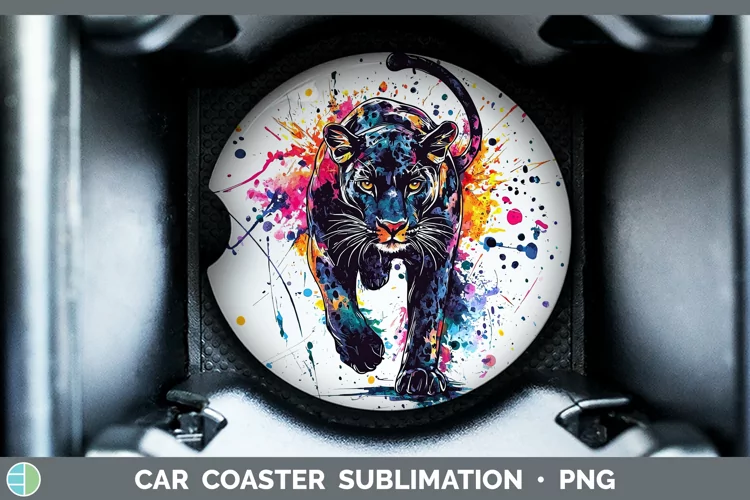 Watercolor Splash Panther Car Coaster Sublimation Designs