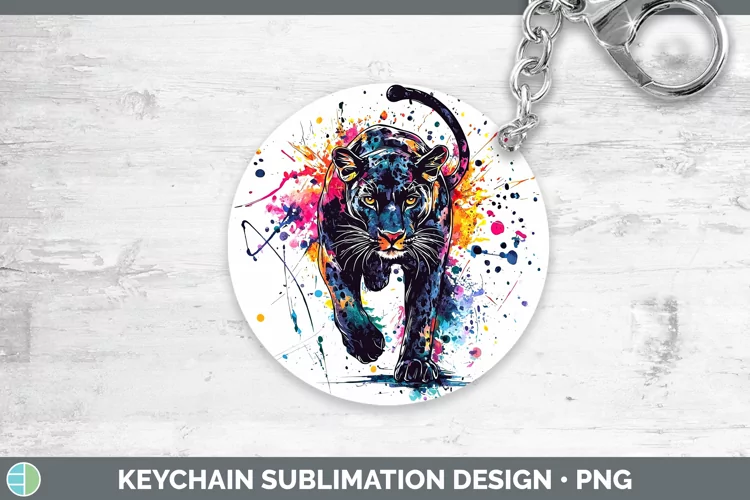 Watercolor Splash Panther Keychain Sublimation Keyring Desig