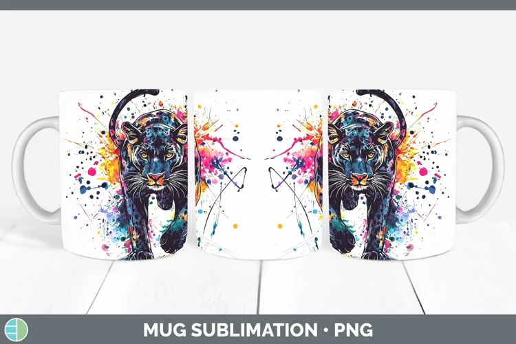 Watercolor Splash Panther Mug Wrap Sublimation Coffee Cup De
