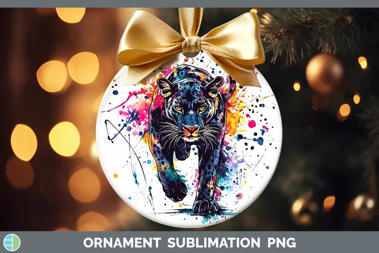 Watercolor Splash Panther Ornament Sublimation Bauble Design