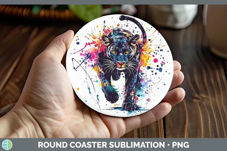 Watercolor Splash Panther Round Coaster Sublimation Coaster