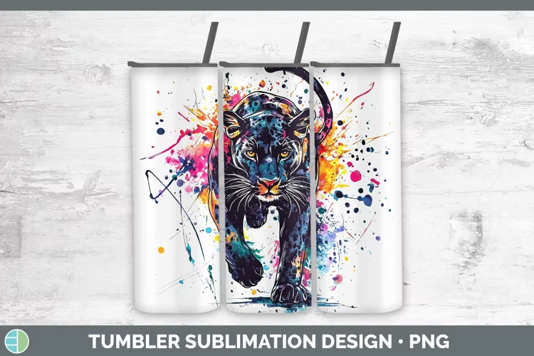 Watercolor Splash Panther Tumbler Sublimation 20 oz Skinny T