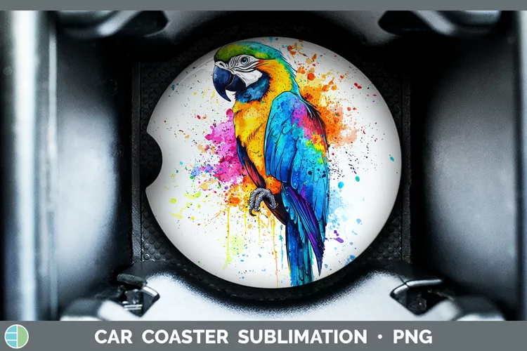 Watercolor Splash Parrot Car Coaster Sublimation Designs