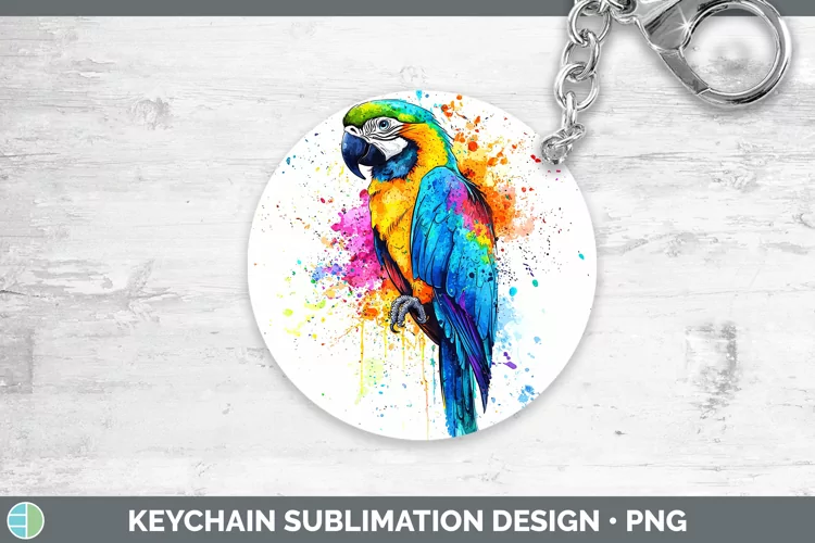 Watercolor Splash Parrot Keychain Sublimation Keyring Design
