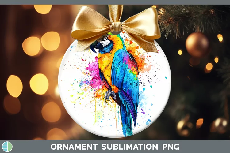 Watercolor Splash Parrot Ornament Sublimation Bauble Designs