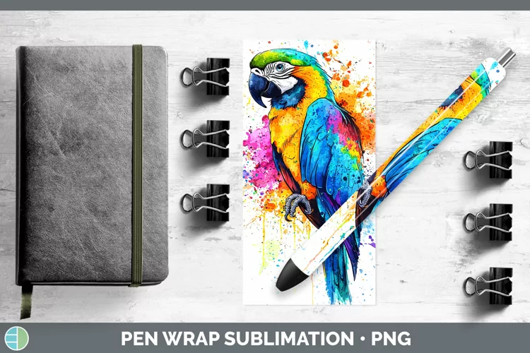 Watercolor Splash Parrot Pen Wrap Sublimation Pen Designs