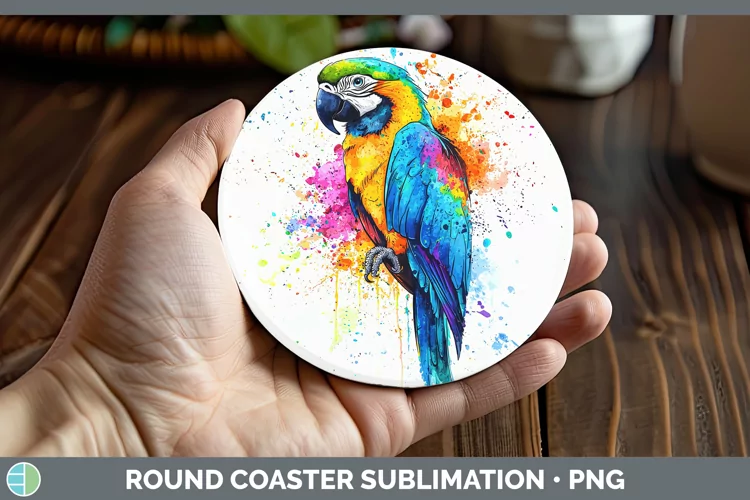 Watercolor Splash Parrot Round Coaster Sublimation Coaster D