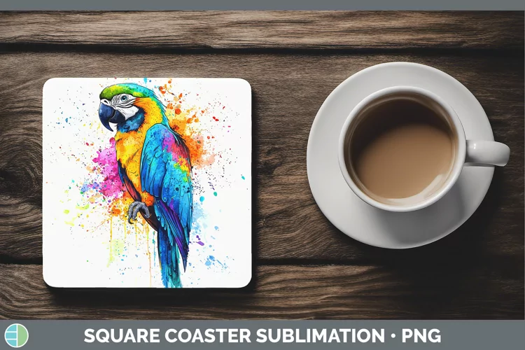 Watercolor Splash Parrot Square Coaster Sublimation Coaster