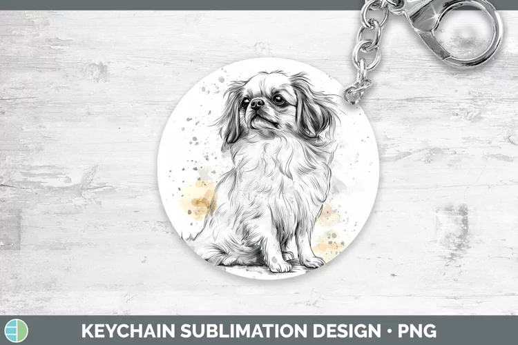 Watercolor Splash Pekingese Keychain Sublimation Keyring Des