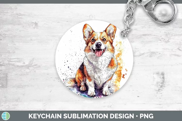 Watercolor Splash Pembrook Corgi Keychain Sublimation Keyrin