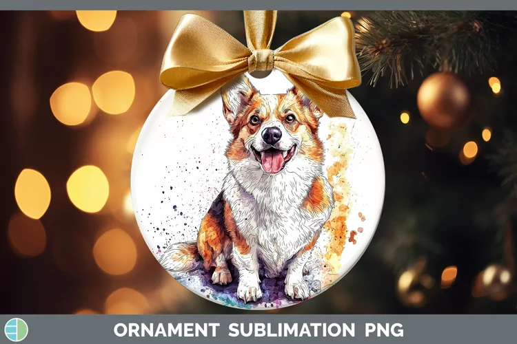 Watercolor Splash Pembrook Corgi Ornament Sublimation Bauble